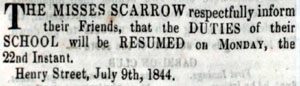 Misses Scarrow, School, Henry St Carlisle 1844